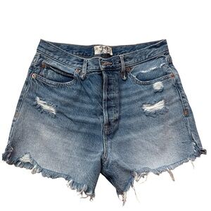 Free People We The Free Distressed Denim Cutoff Shorts Raw Hem Blue Jean Shorts
